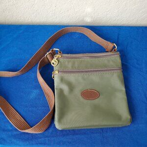 Longchamp olive green Nylon Crossbody Purse Bag Multi-Zip-Pockets